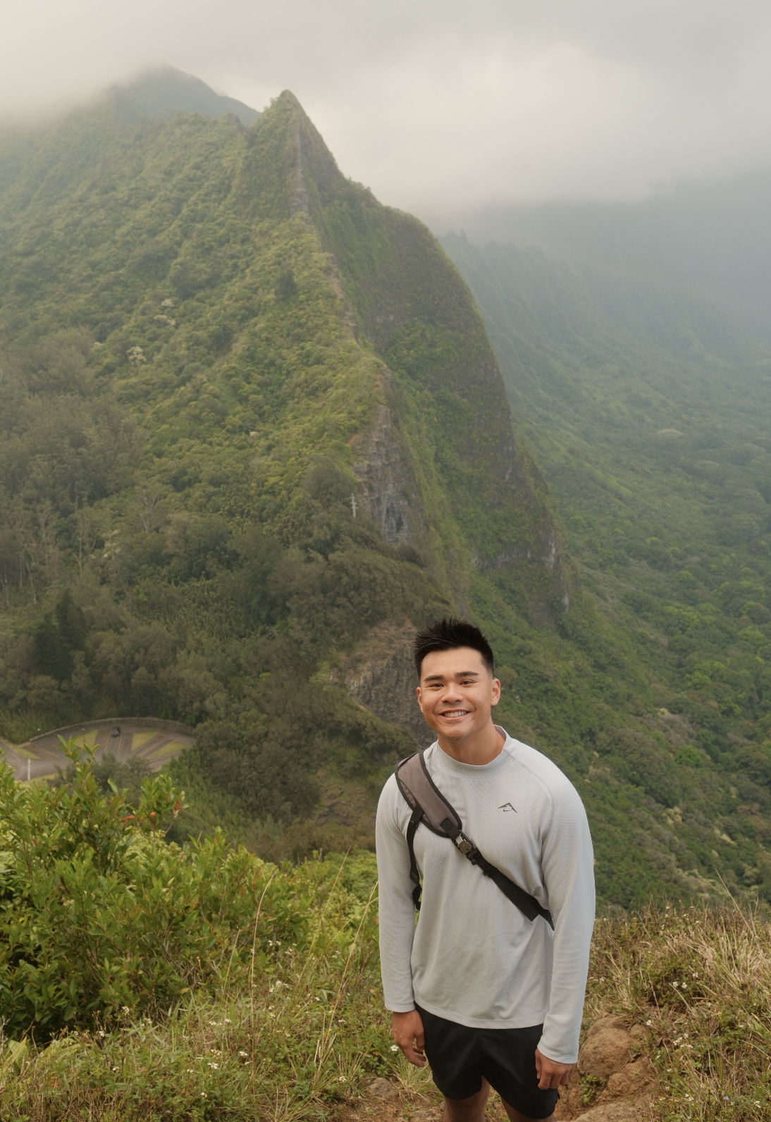 Winston standing on a mountain trail